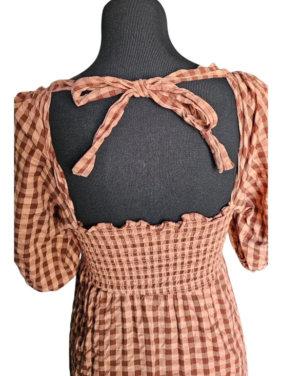 ASOS Gingham Smocked Midi Dress Cottagecore Puff Sleeve Open Back Size US 4 - Picture 4 of 10